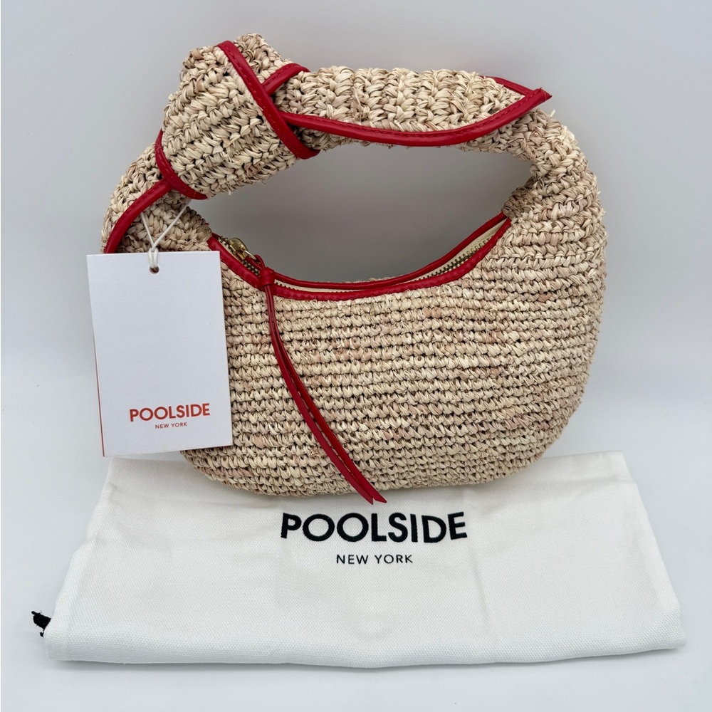 POOLSIDE The Josie Knot Raffia Top-Handle Bag Natural Tomato Red